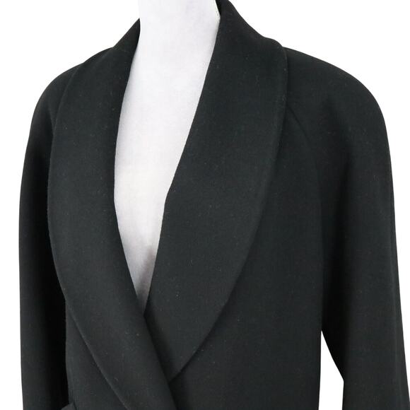 Jones NY Coat Petites 10P Black Wool Long Overcoat Shoulder Pads Vintage - Picture 10 of 16